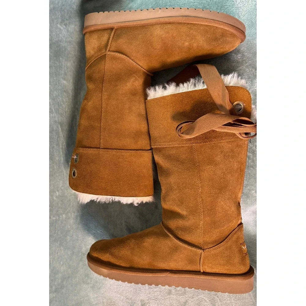 Koolaburra Women Victoria Tall Boots 10 Chestnut Suede Ribbon Tie